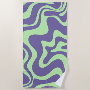 Serviette De Plage Retro Liquid Swirl Abstract Pattern Purple Mint