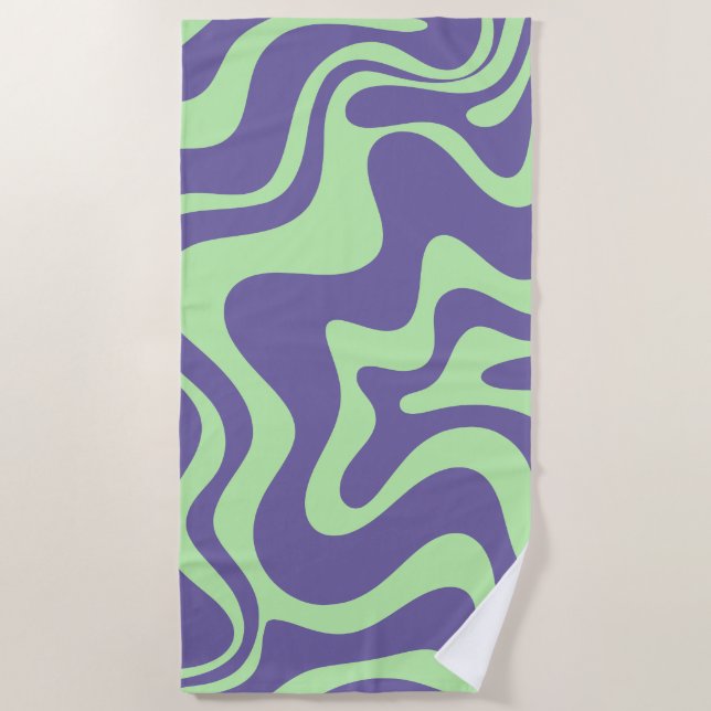 Serviette De Plage Retro Liquid Swirl Abstrait Motif Purple Mint (Devant)