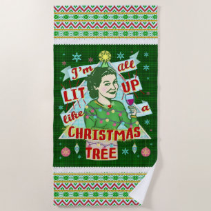Serviette De Plage Rétro Lit potable de femme d'humour de Noël drôle