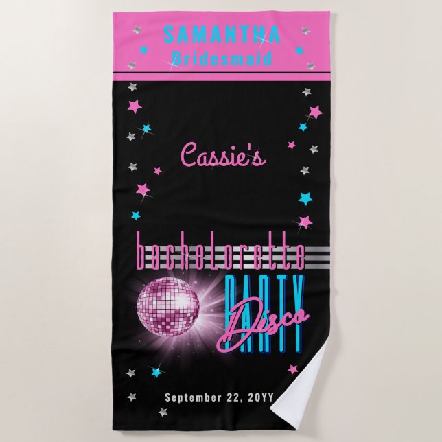 Serviette De Plage Rétro look néon des années 70 boule disco enterrem (Devant)
