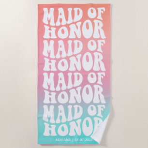 Serviette De Plage Rétro Maid of Honor Pink Aqua Gradient