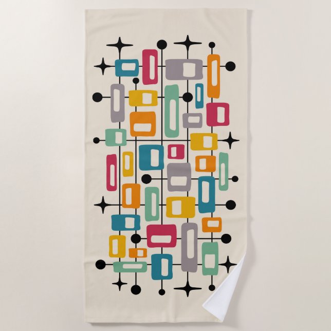 Serviette De Plage Retro Mid-Century Moderne Abstrait (Devant)
