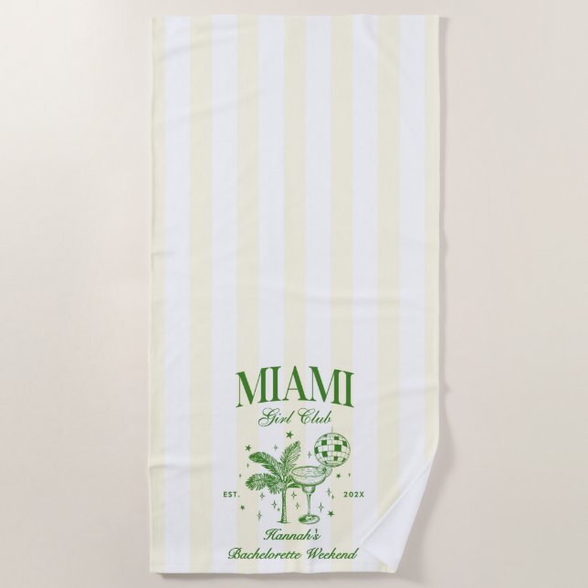 Serviette De Plage Retro Moderne Vert & Jaune Miami Bach Party (Devant)