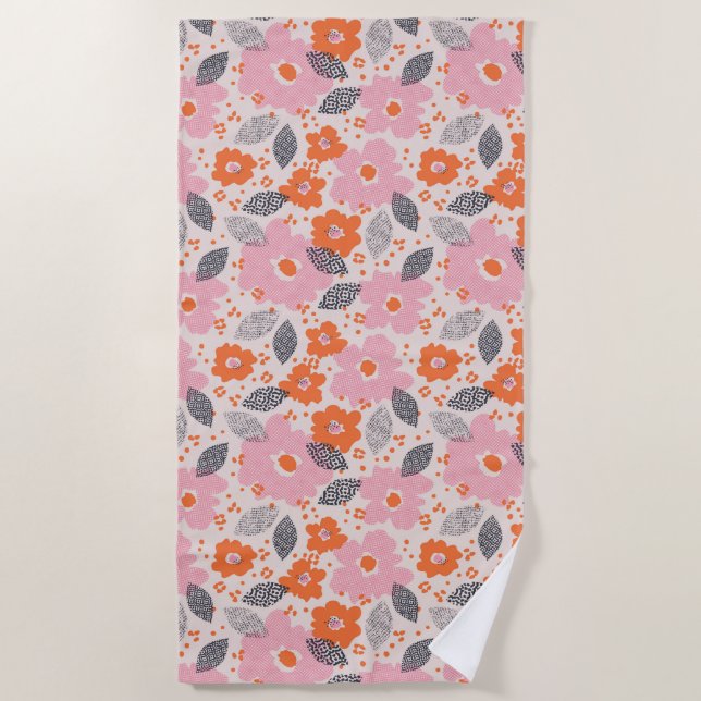 Serviette De Plage Rétro motif floral mignon (Devant)