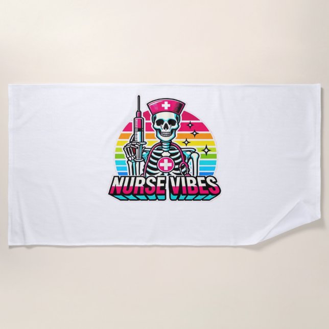 Serviette De Plage Retro Neon Skeleton Nurse - Funny Éffrayant D (Devant)
