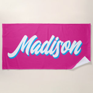 Serviette De Plage Retro Nom personnalisé Pool Vintage personnalisé S