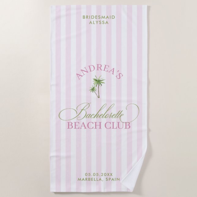 Serviette De Plage Retro Palm Tree Custom Name Beach Bachelorette (Devant)