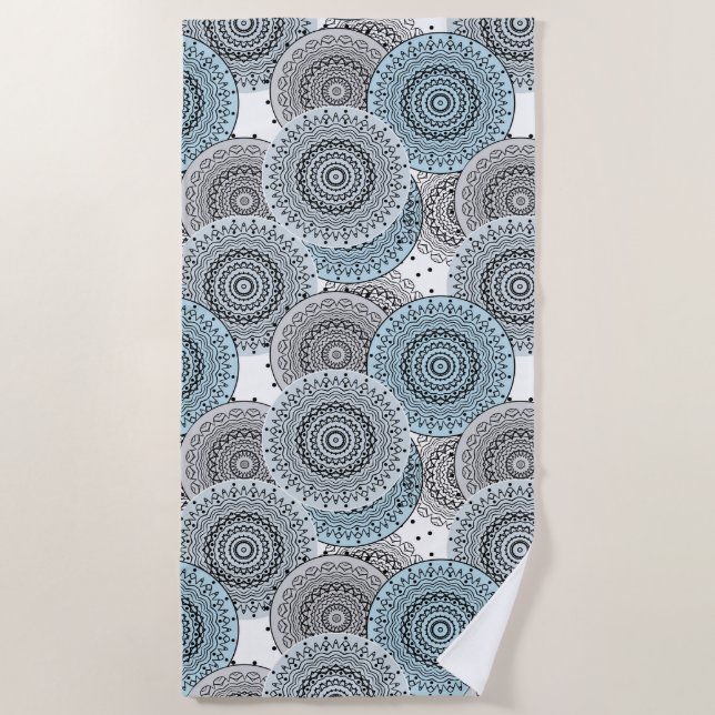 Serviette De Plage Rétro, rétro motif, bleu et gris, élégant (Devant)
