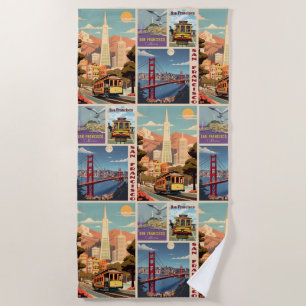 Serviette De Plage Rétro San Francisco Patchwork