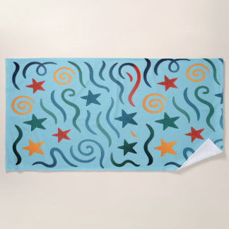 Serviette De Plage Retro Stars & Waves Design Motif