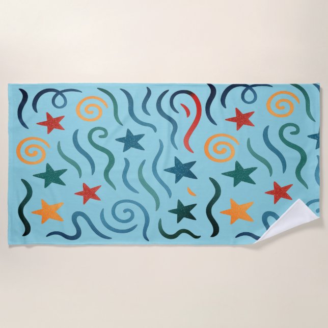 Serviette De Plage Retro Stars & Waves Design Motif (Devant)