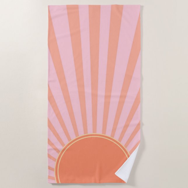 Serviette De Plage Retro Sun Burset Sunrise Sunrise Pastel rose (Devant)