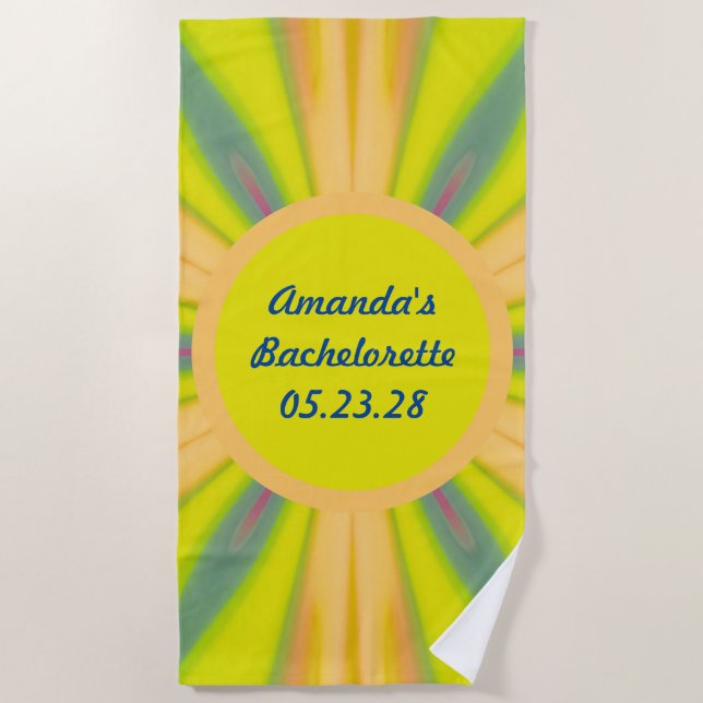 Serviette De Plage Retro Sunshine Bachelorette Party Bleu Jaune (Devant)