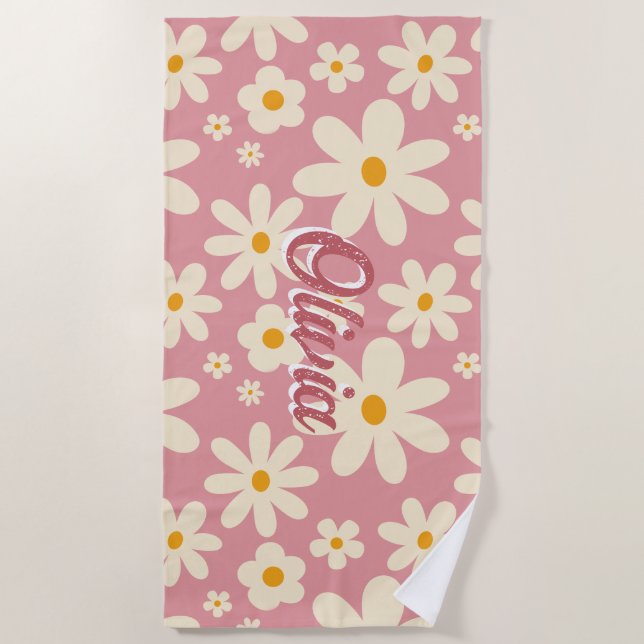 Serviette De Plage Retro super marguerite boho désert rose personnali (Devant)