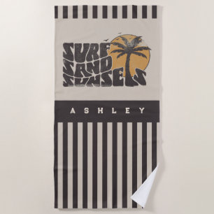 Serviette De Plage Retro Surf Sand Sunsets Beach Life Palm Tree