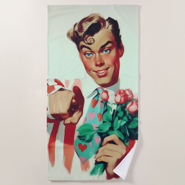 Serviette De Plage Retro Valentine Flirty Guy (Devant)