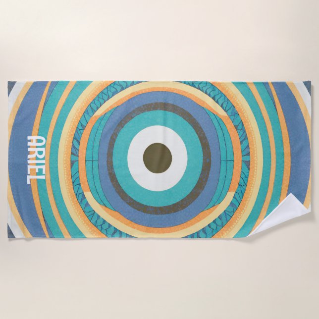 Serviette de plage rétro vintage avec mauvais œil  (Devant)