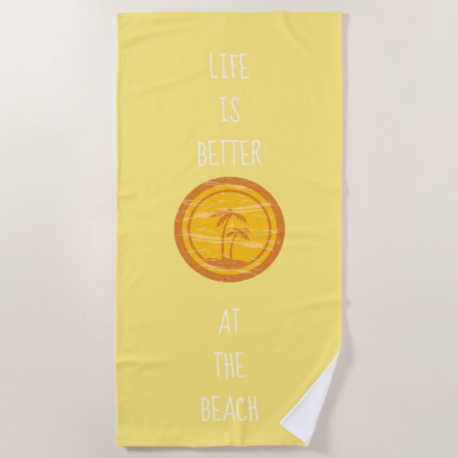 Serviette De Plage Retro Yellow & Orange Life is Better at the Beach (Devant)