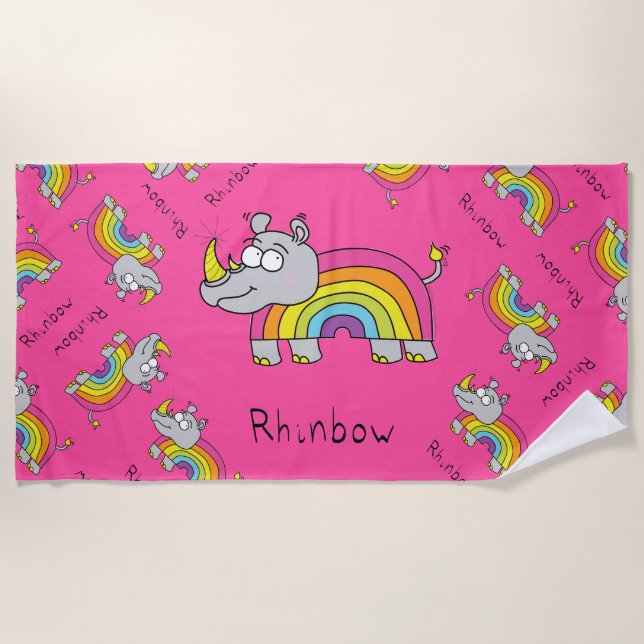 Serviette De Plage Rhino Rainbow Cute Kids Rhinoceros (Devant)