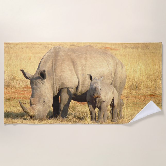 Serviette De Plage rhinocéros mignons en afrique (Devant)
