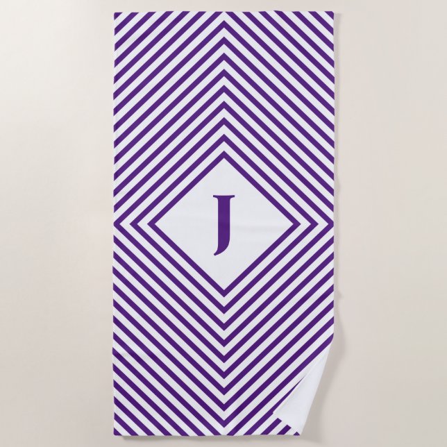 Serviette De Plage Rhombus rayonnant violet avec lettre centrale (Devant)