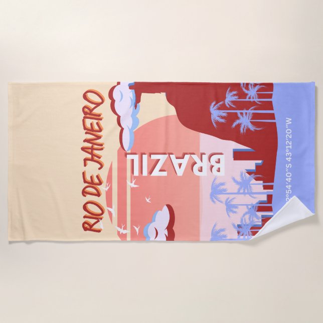 Serviette De Plage Rio de Janeiro Brésil Travel Art Retro Poster (Devant)