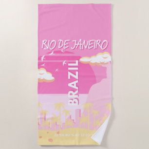 Serviette De Plage Rio de Janeiro Brésil Voyage Art rose illustration