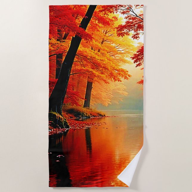 Serviette De Plage Rivière Vibrante de l'automne Gold Design (Devant)