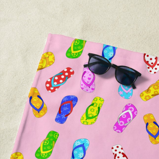 Serviette De Plage Robe de plage rose Motif Flip Flop (En situation)