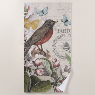 Serviette De Plage Robin Elegant Bird Butterfly French Art