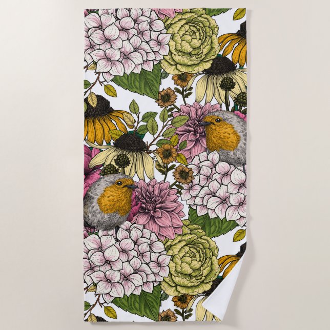 Serviette De Plage Robins dans le jardin (Devant)
