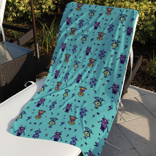 Serviette De Plage Robots Robotiques Rétro Motif bleu coloré