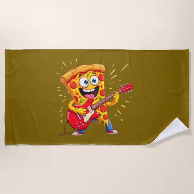 Serviette De Plage **Rock ’n’ Roll Pizza – Tranche drôle qui joue de  (Devant)
