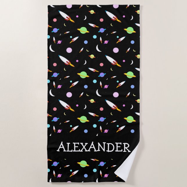 Serviette De Plage Rockets personnalisées Planètes Lunes Stars Espace (Devant)