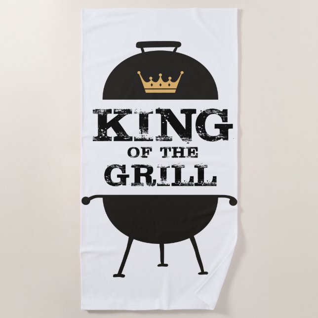 Serviette De Plage Roi Du Grill, Couronne D'Or Noir (Devant)