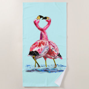 Serviette De Plage Romantique Flamants roses roses Love Dance - Peint
