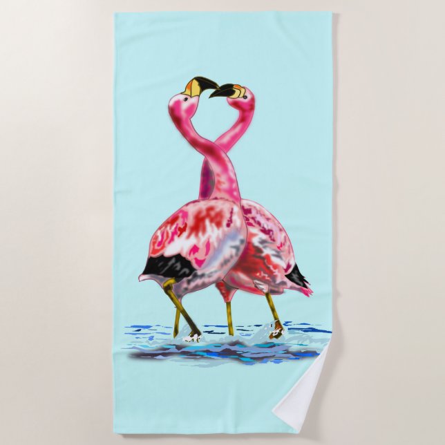 Serviette De Plage Romantique Flamants roses roses Love Dance - Peint (Devant)