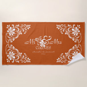 Serviette De Plage Romantique Shabby Chic Orange Brûlé Monsieur Madam
