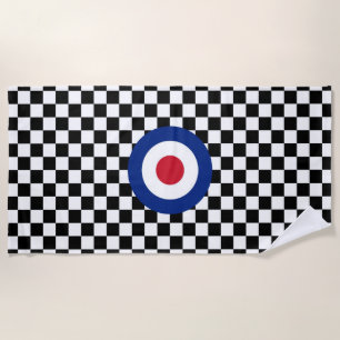 Serviette De Plage Rondeau de emballage noir Checkered de mod de
