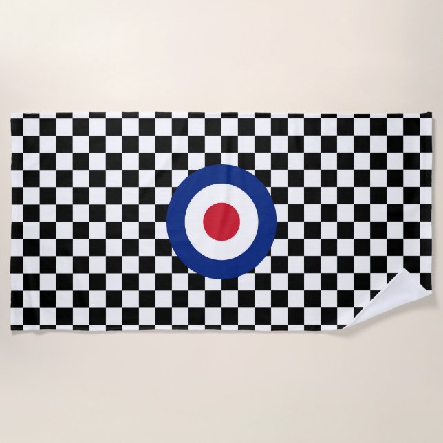 Serviette De Plage Rondeau de emballage noir Checkered de mod de (Devant)