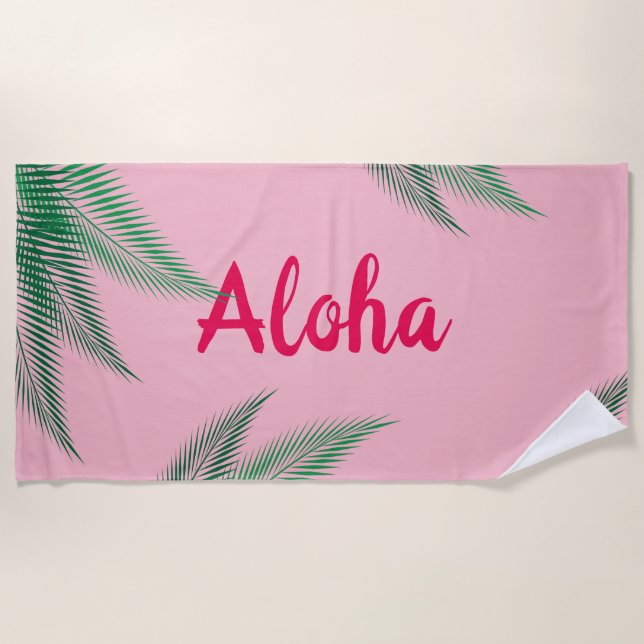 Serviette de plage rose Aloha (Devant)