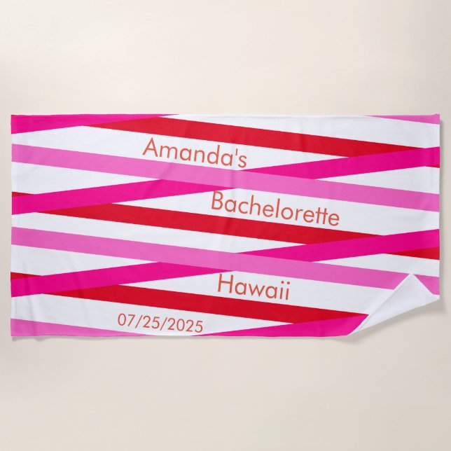 Serviette De Plage Rose Blanc Rouge Motif Monogramme Fête de Fiançail (Devant)
