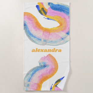 Serviette De Plage Rose Bleu Couleur Abstraite Nom Pinceau Été