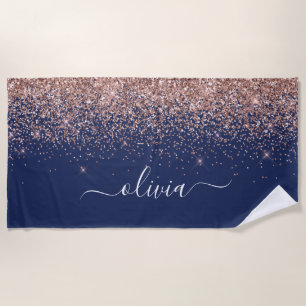 Serviette De Plage Rose bleu marine Gold Blush Pink Parties scintilla