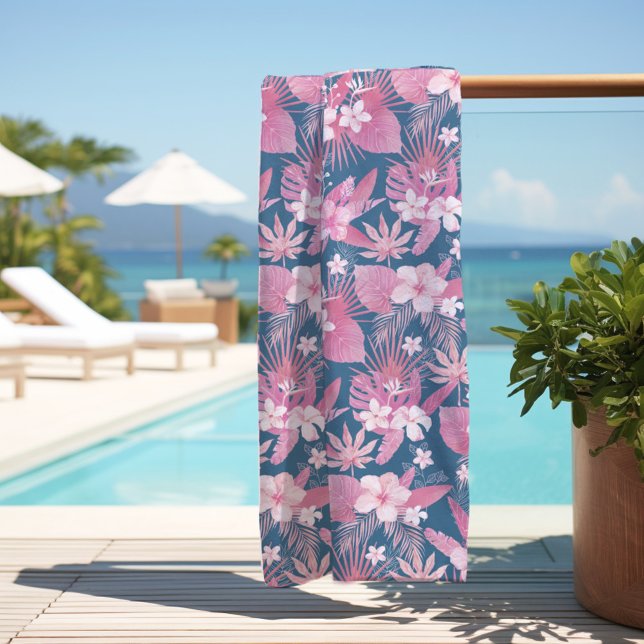 Serviette De Plage Rose bleu tropical (Créateur téléchargé)