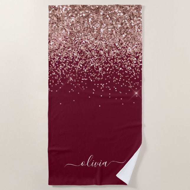 Serviette De Plage Rose Bourgogne Gold Blush Pink Parties scintillant (Devant)