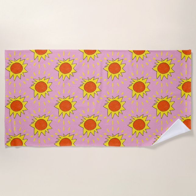 Serviette de plage rose "Bright Sun" (Devant)
