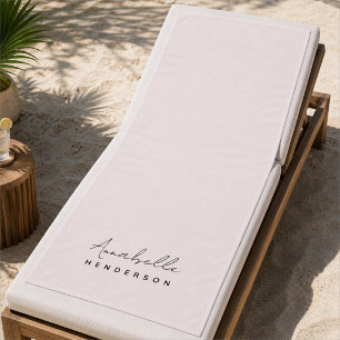 Serviette De Plage Rose clair monogramme Minimaliste moderne Femini