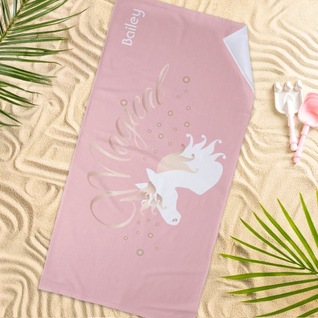 Serviette De Plage Rose clair rose blanc licorne magique (Créateur téléchargé)