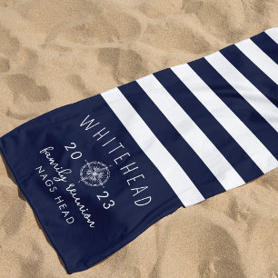 Serviette De Plage Rose de boussole nautique Bande marine Monogramme